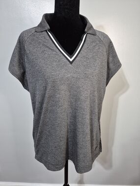 Nike Dri-FIT Gray Black Patterned Polo Top Cap Sleeve Athletic Golf Medium